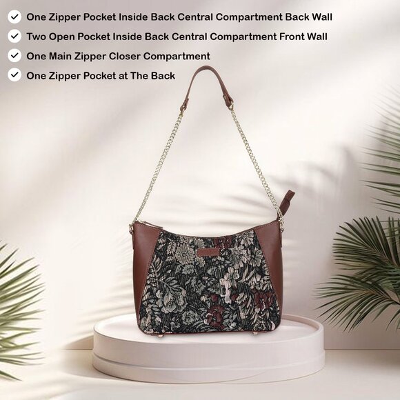 Women's Hobo Bag in Vintage Pattern Tapestry Fabric |Shoulder Sling bag, Purse - Picture 4 of 8